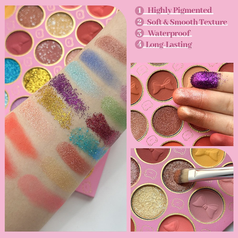 Paleta de sombras e blush ursinho de 72 cores
