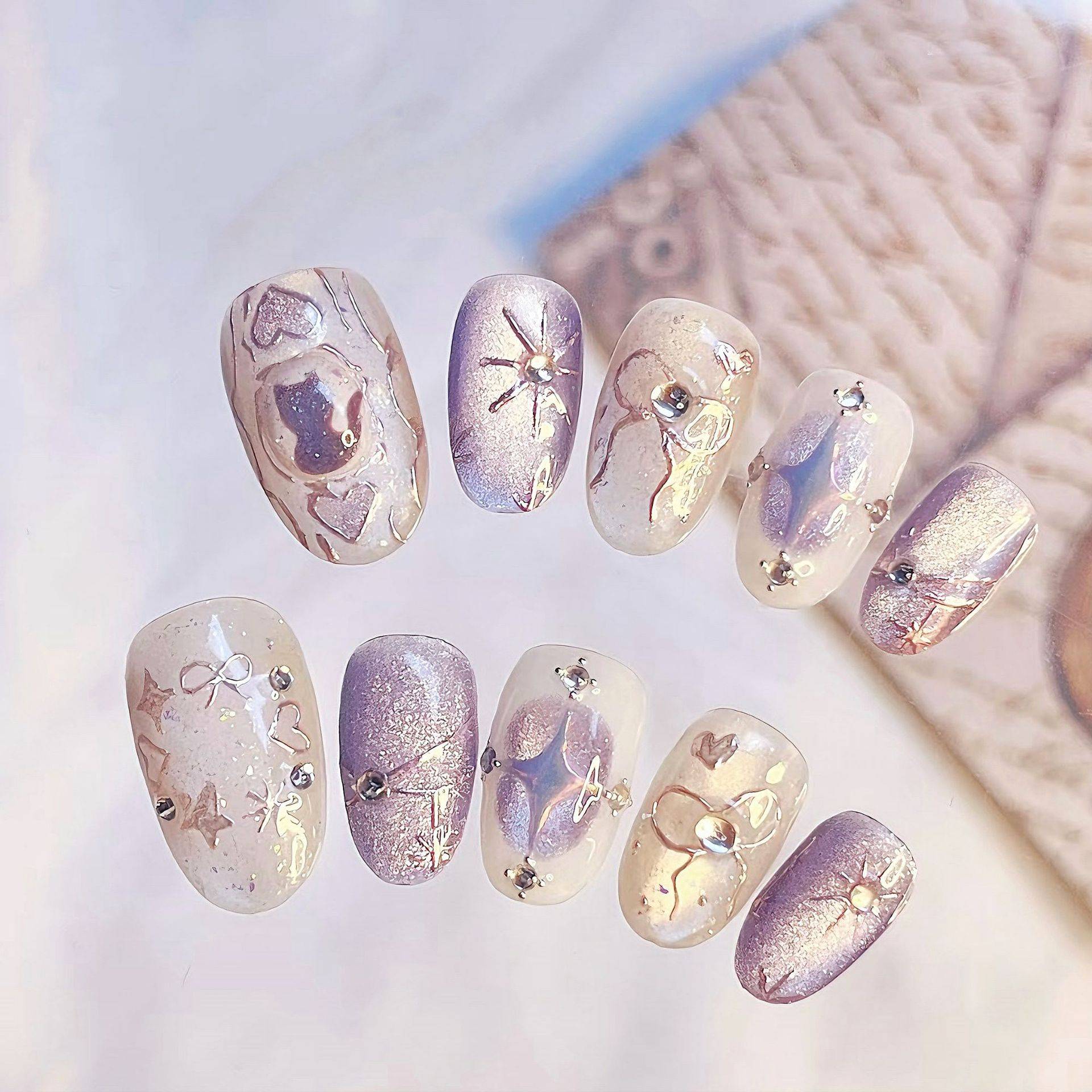 Unhas postiças artesanais Aurora Roxa 24 peças