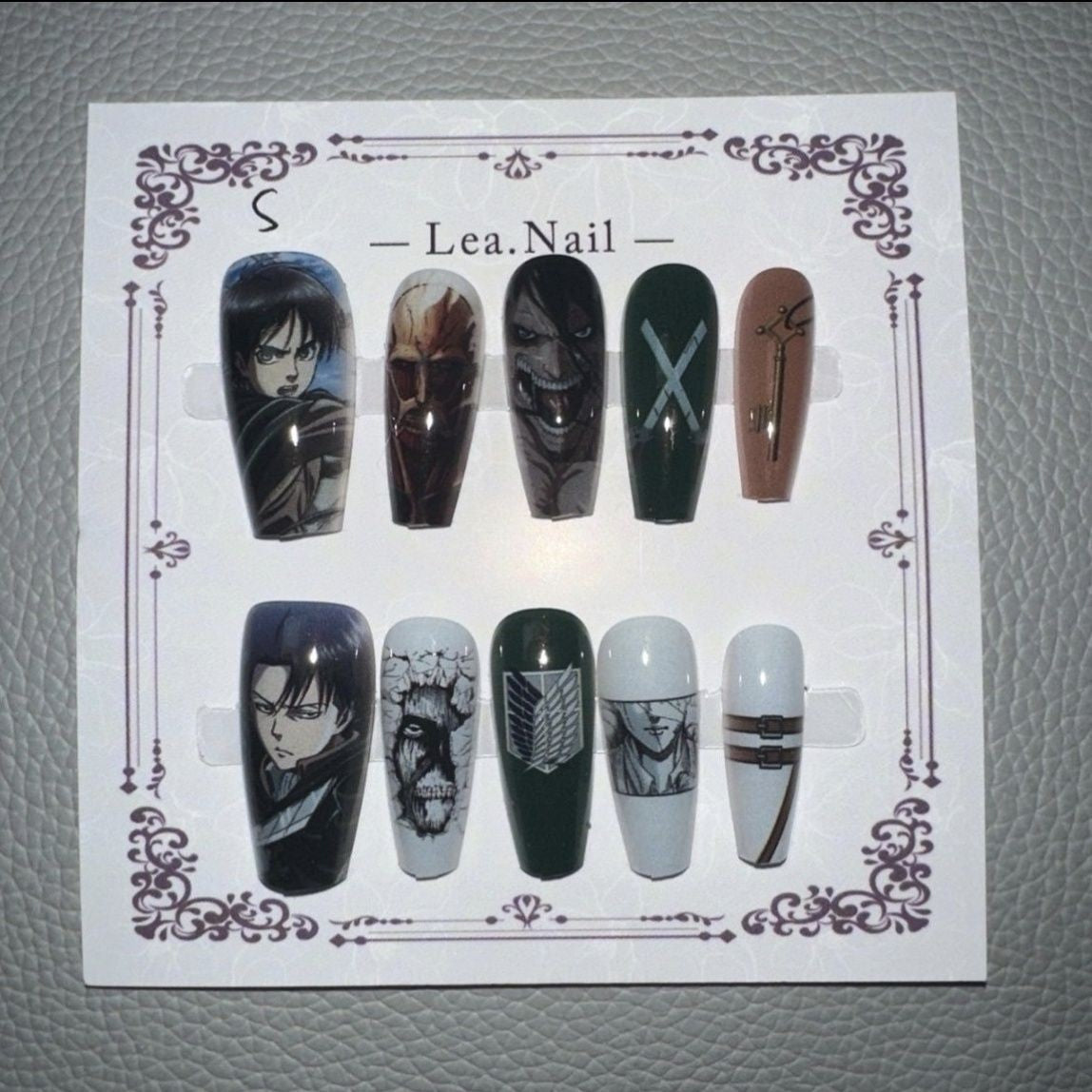 Unhas postiças artesanais Attack on Titan Shingeki no Kyojin 10pçs