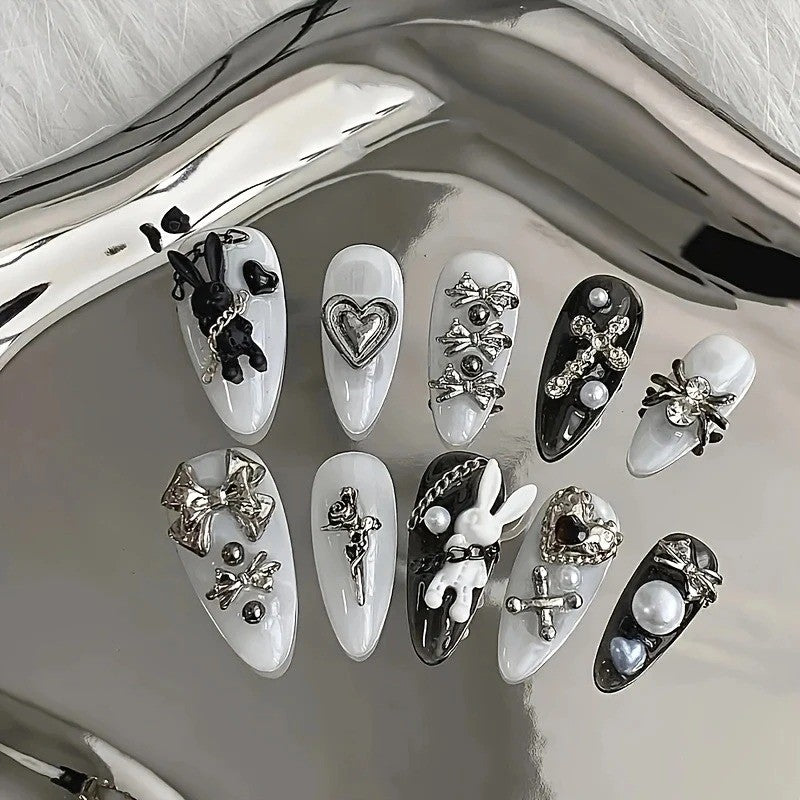 Unhas postiças coelhinho punk 10 peças artesanais