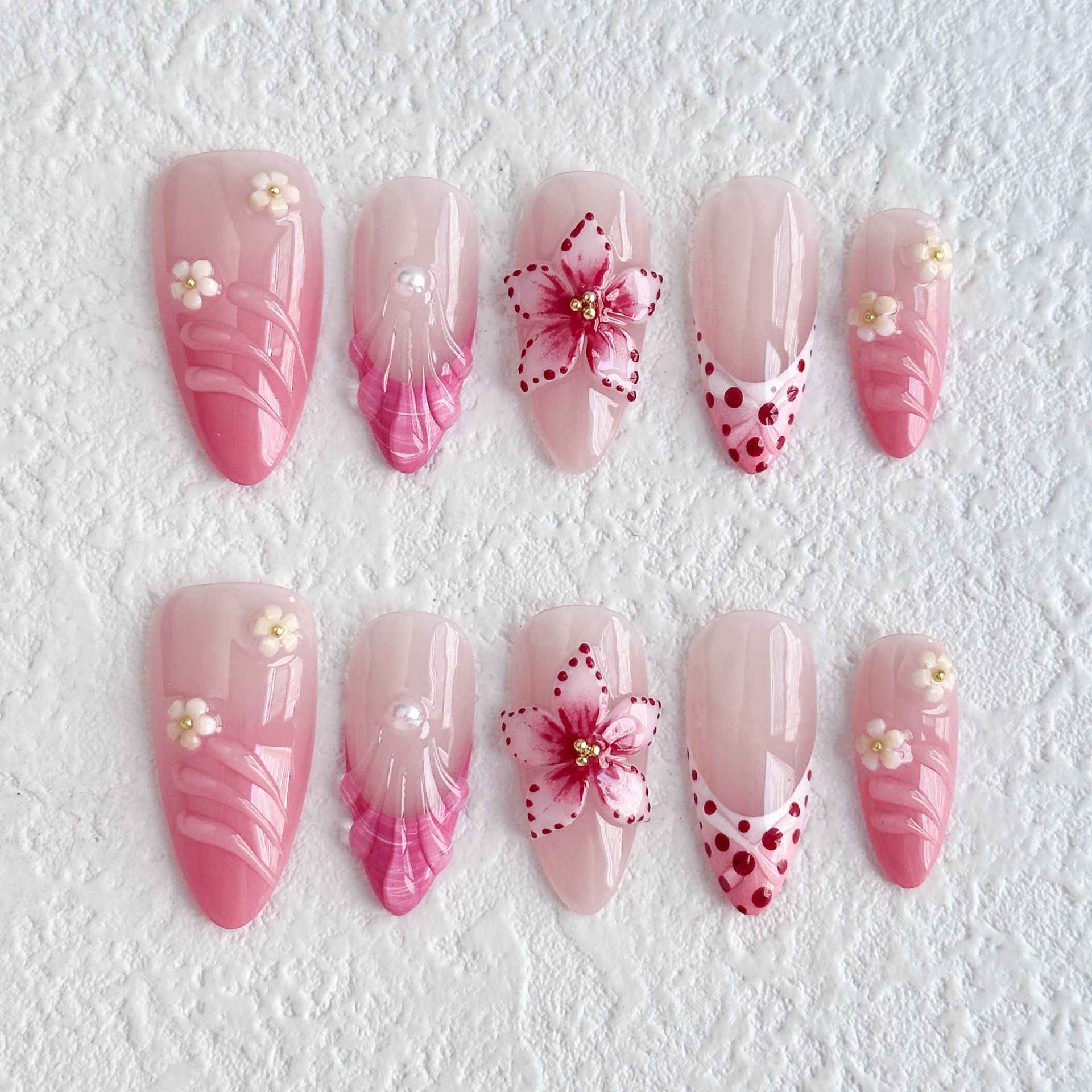 Unhas postiças Artesanais Flores 10 pçs