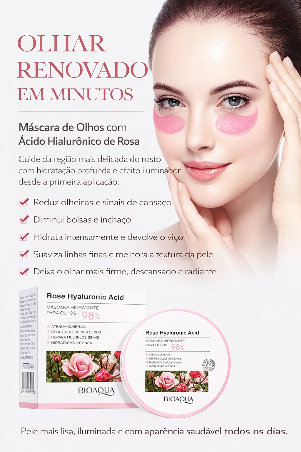 60 pçs adesivos bioaqua rosa de ácido hialurônico para olheiras