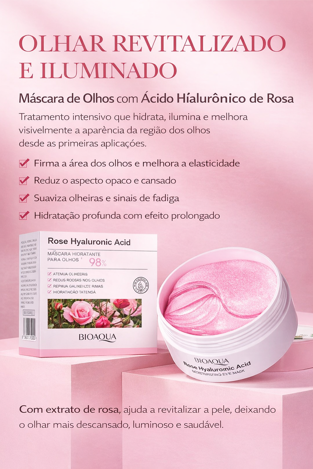 60 pçs adesivos bioaqua rosa de ácido hialurônico para olheiras