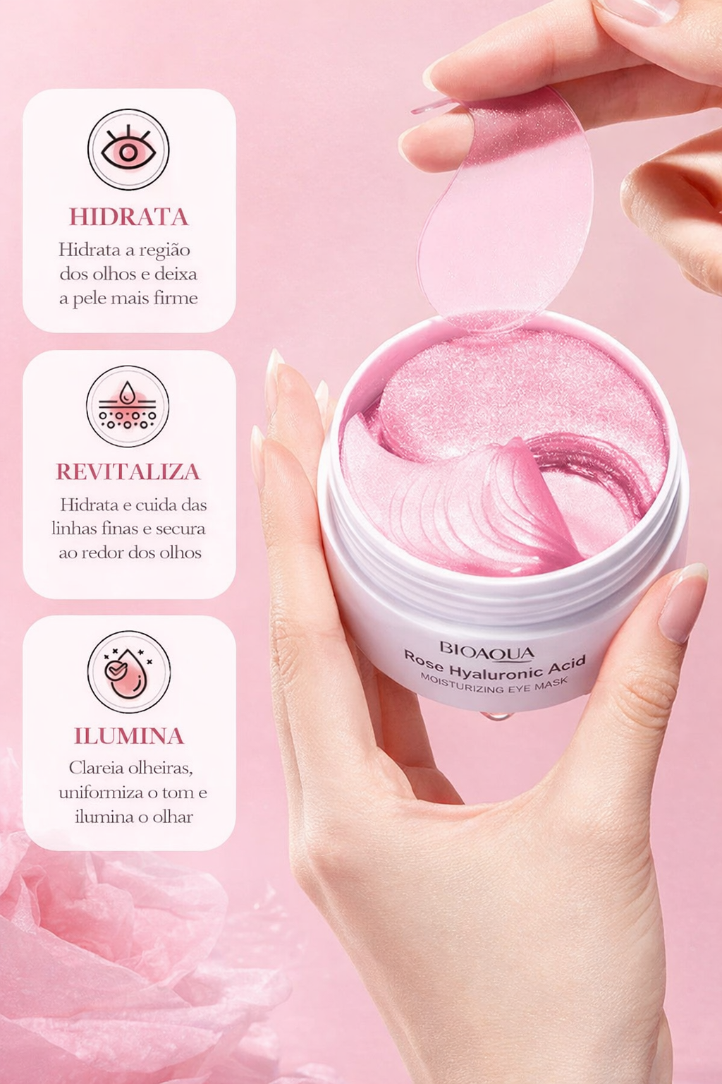 60 pçs adesivos bioaqua rosa de ácido hialurônico para olheiras