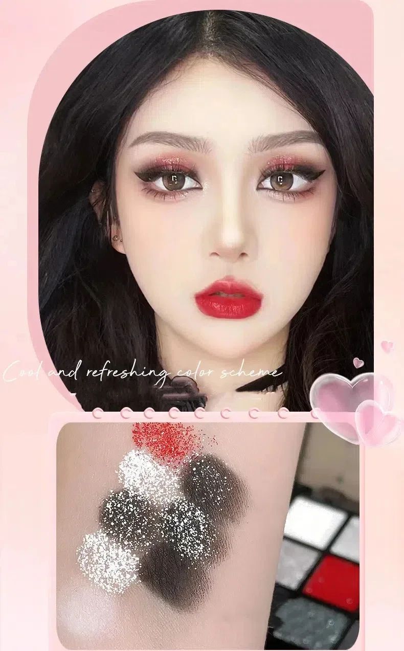 Paleta de sombras 9 cores preto e vermelho gótica