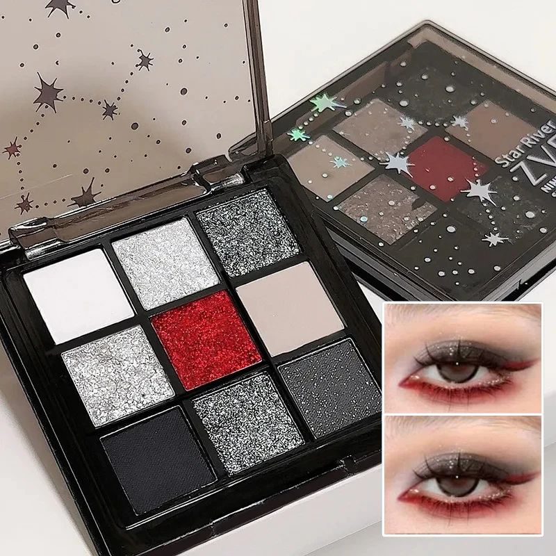 Paleta de sombras 9 cores preto e vermelho gótica