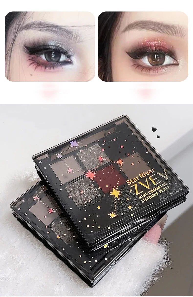 Paleta de sombras 9 cores preto e vermelho gótica