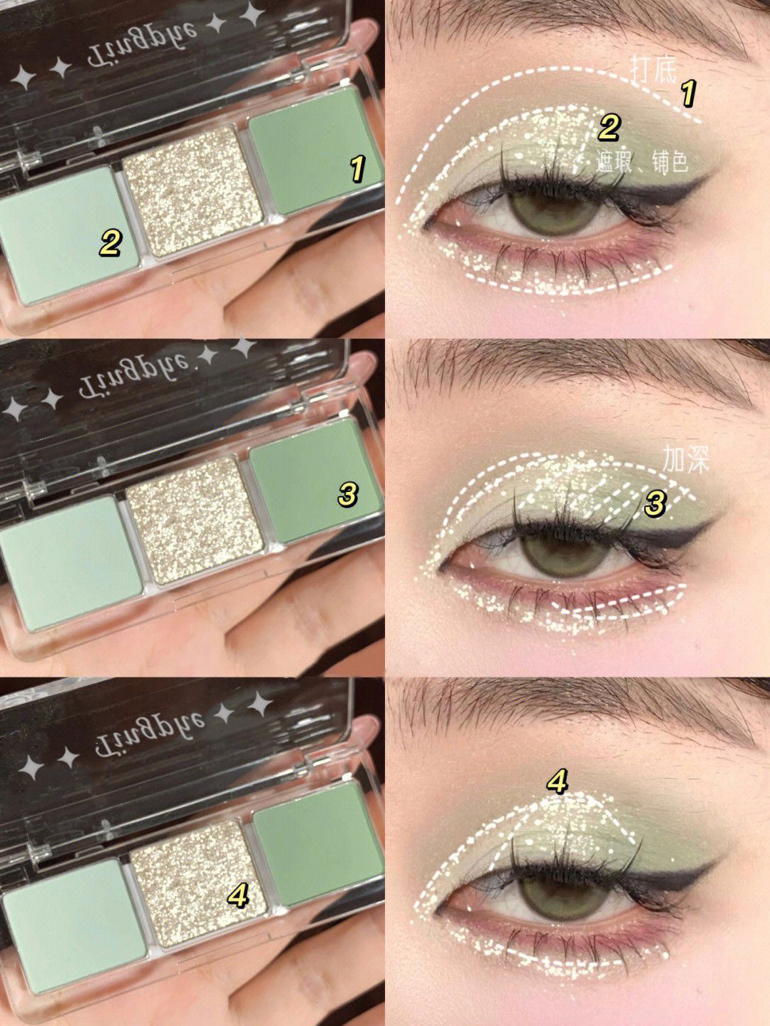 Paleta de sombras tons de verde