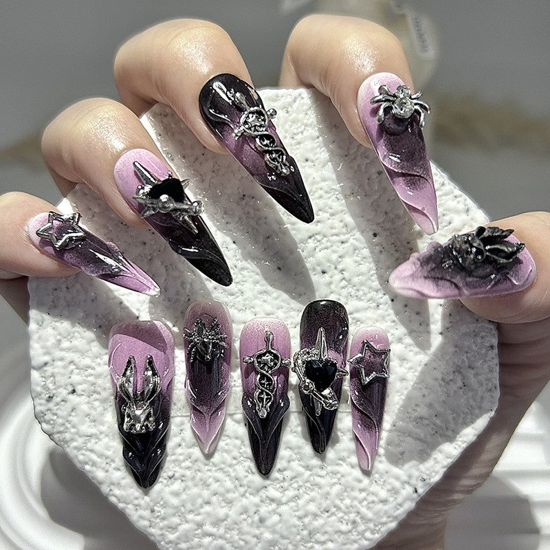 Unhas postiças artesanais Goth Y2K 10PÇS