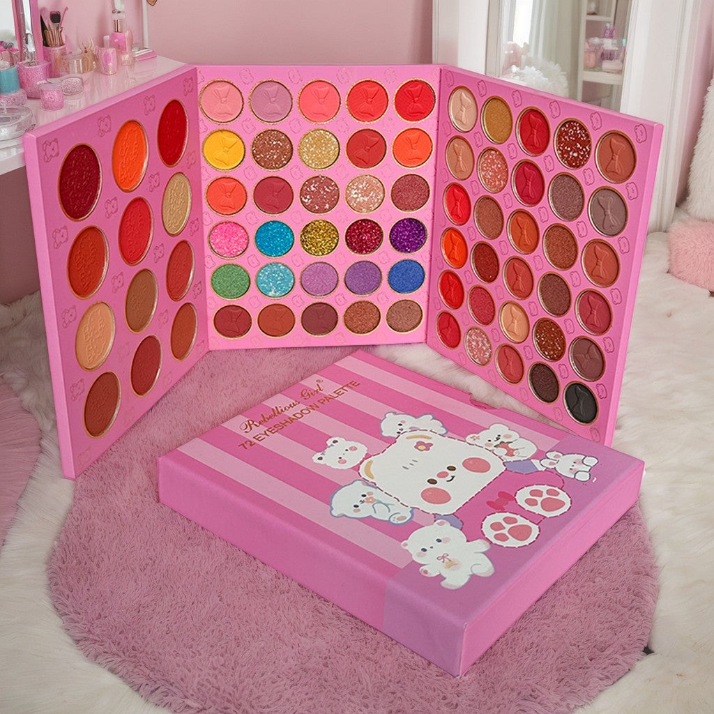 Paleta de sombras e blush ursinho de 72 cores