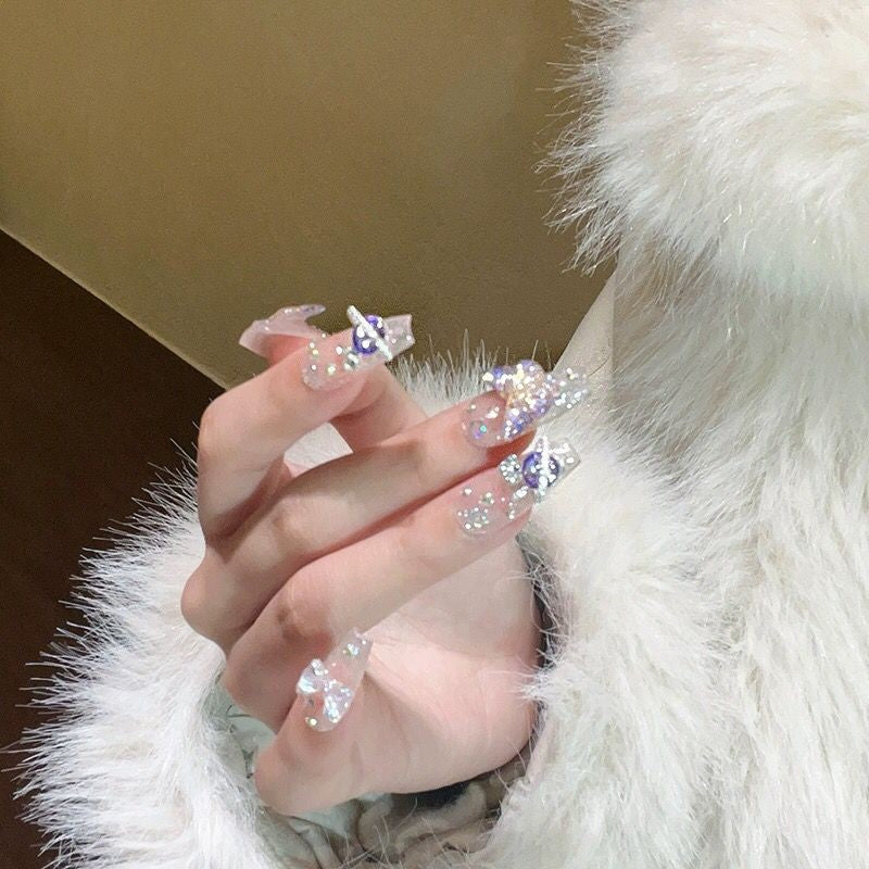 Unhas postiças artesanais Borboletas Roxas 10pçs